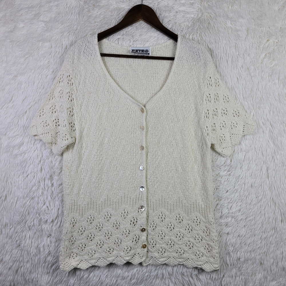 Vtg Retro By Renaissance‎ White Short Sleeve Open Knit Cardigan 90s Fairy Grunge